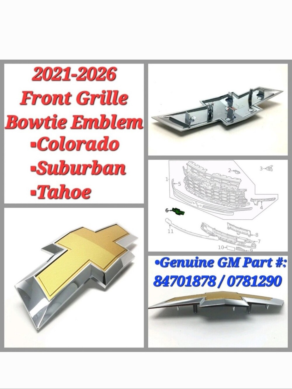 2021-2026 Chevrolet Colorado Suburban Tahoe Front Grille Bowtie Emblem 84701878